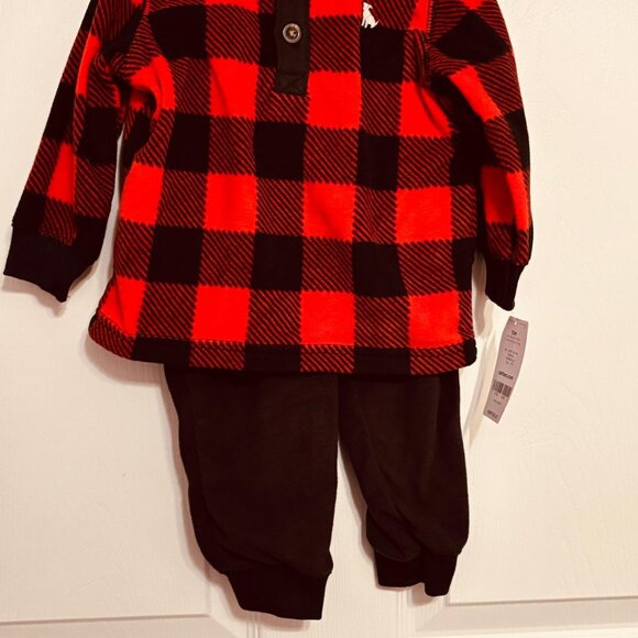 Carter’s Baby Boy 2-Piece Buffalo Plaid Fleece Outfit Set Red Black 12M - Picture 2 of 7
